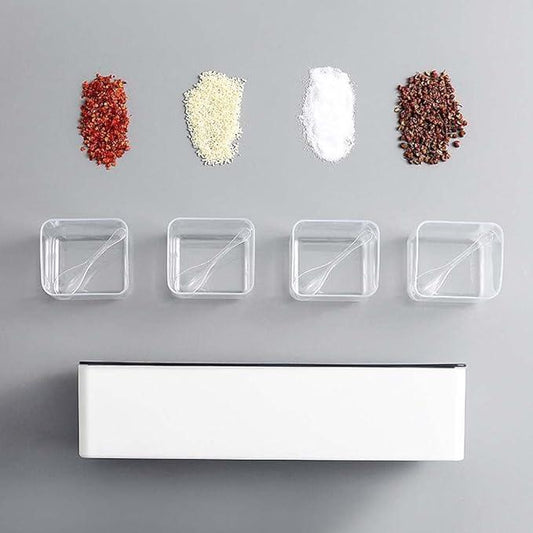 Self adhesive Wall Mounted Spice Storage Box With Cover & Spoon