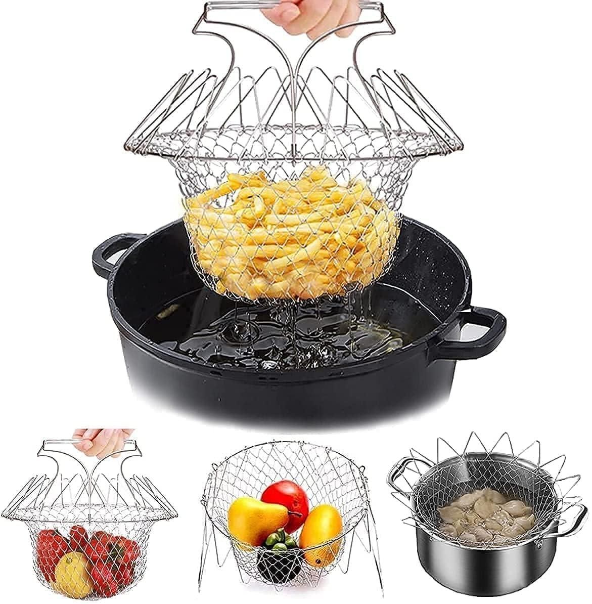 Foldable Steam Rinse Deep Frying Basket